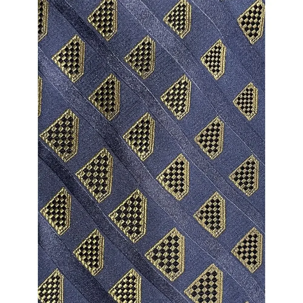 Lands' End Men's Ties Set Of Two 100% Silk Neck Ties Geometric‎ Blue Yellow EUC